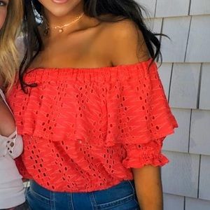 Free people eyelet lace off the shoulder crop